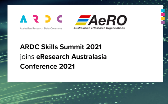 A card with the logos of the ARDC and the AeRo and the slogan "ARDC Skills Summit 2021 joins eResearch Australasia Conference 2021"