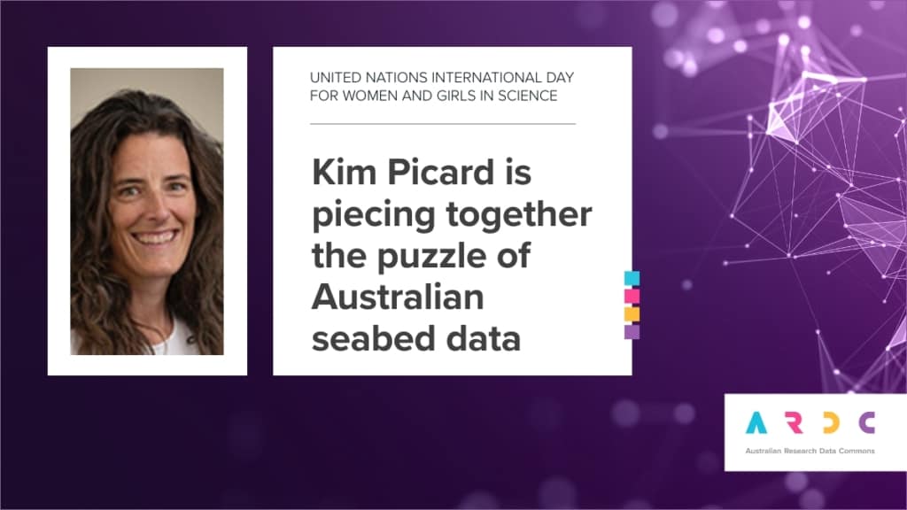 A card with a photo of Kim Picard and a caption that reads "Kim Picard is piecing together the puzzle of Australian seabed data"