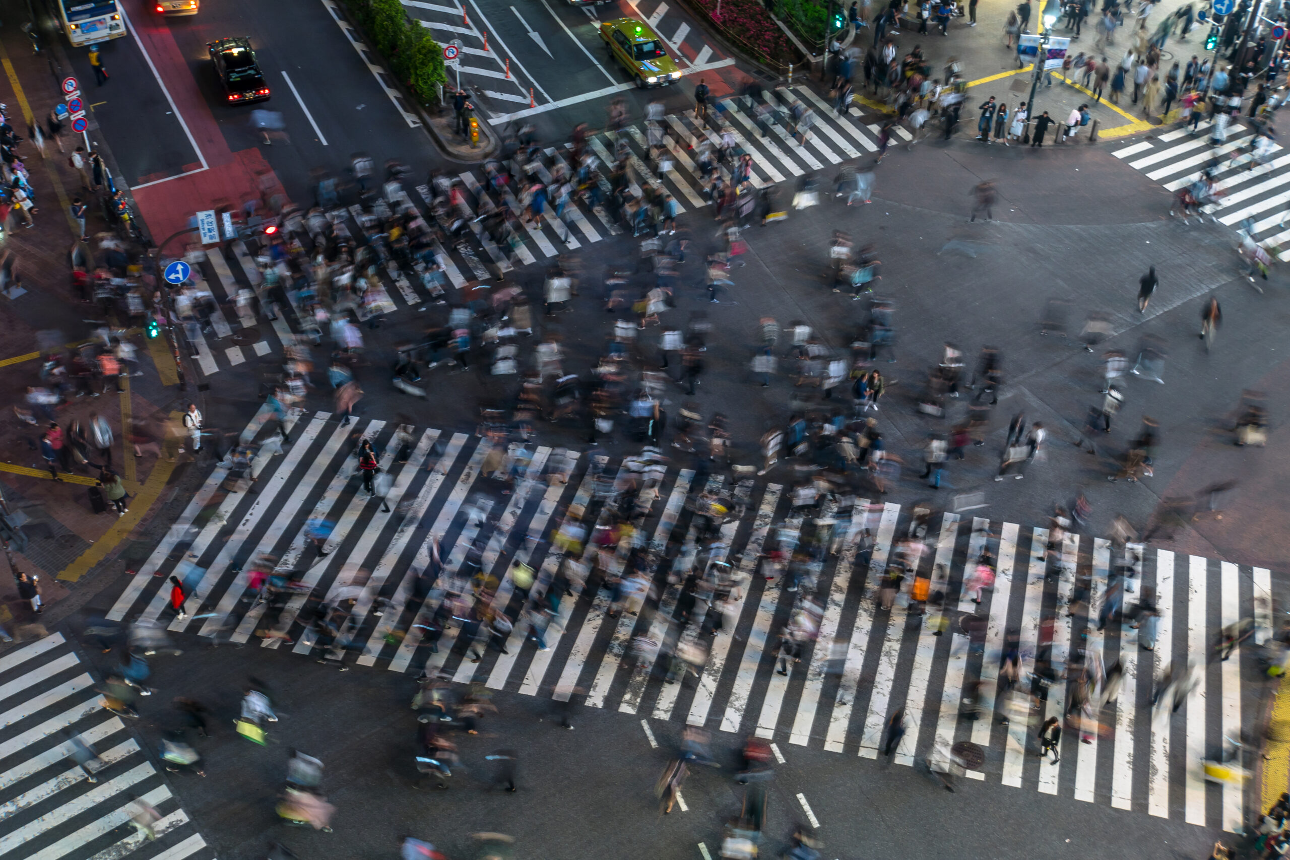An aerial view of a busy pedestrian crossing