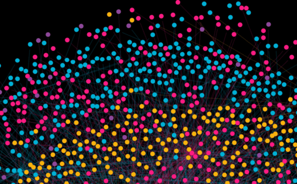 The ARDC brand image: numerous dots in light blue, magenta, orange and purple, the four brand colours of the ARDC