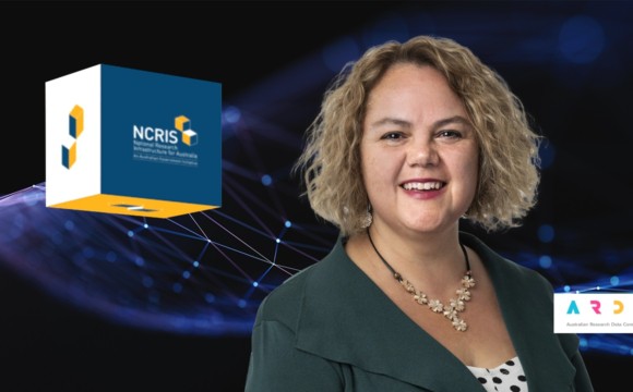 Natasha Simons set against a background with the NCRIS and ARDC logos