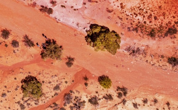 aerial view of red desert landscape in Australia