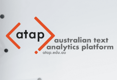 Australian Text Analytics Platform logo on abstract data background