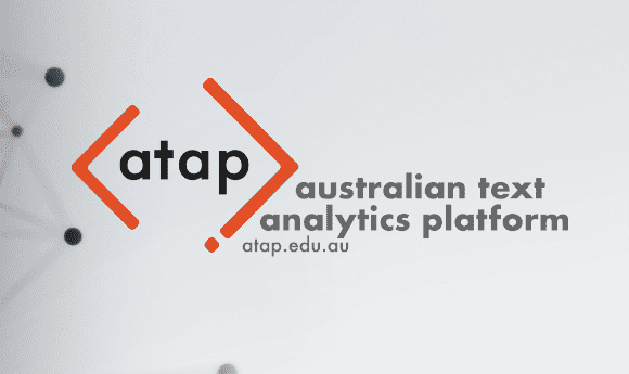 Australian Text Analytics Platform logo on abstract data background