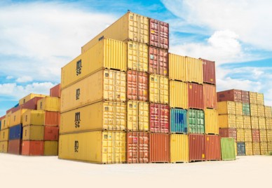 Stacks of colourful shipping containers