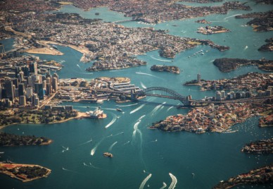 Aerial shot of areas around Warrane or Sydney Cove