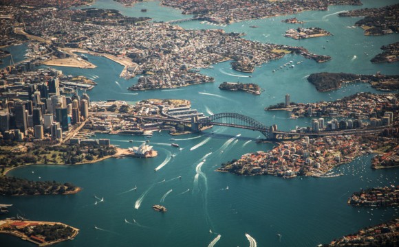 Aerial shot of areas around Warrane or Sydney Cove