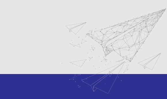 Vector art of a flight of paper planes. Blue band at the bottom