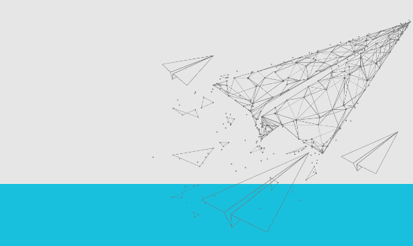 Vector art of a flight of paper planes. Band in cyan at the bottom