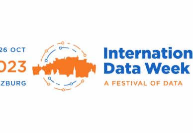 Logo of the International Data Week 2023 with the slogan "A festival of data", the dates 23 to 26 October and the location Salzburg