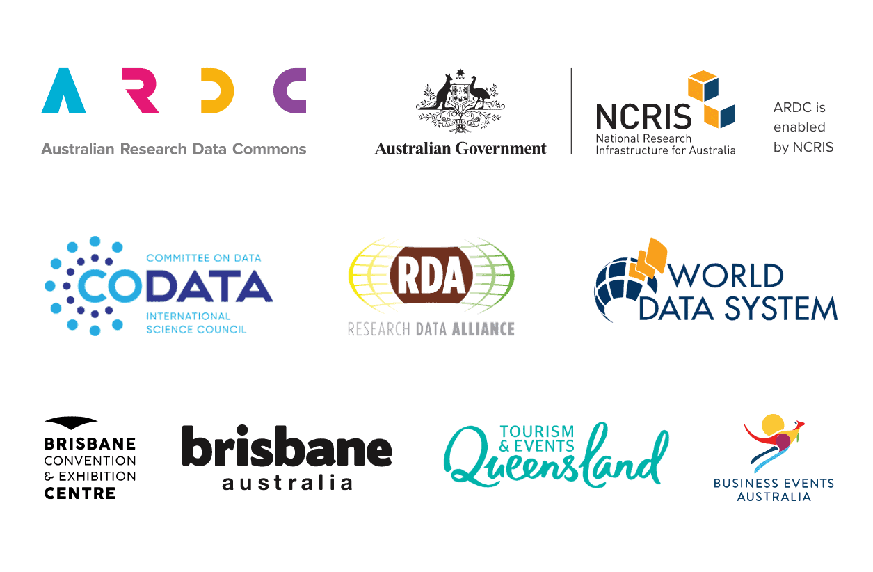 Logos of the A R D C, the Australian Government, N CRIS, CO DATA, R D A, W D A, Brisbane Convention Centre, Brisbane Economic Development Agency, and Tourism and Events Queensland