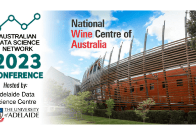 Title and name of the event host against a photo of the National Wine Centre of Australia