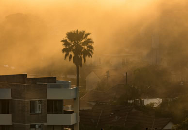 A residential area shrouded in bushfire smoke