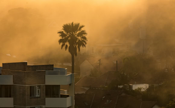 A residential area shrouded in bushfire smoke